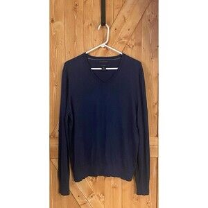 Banana Republic Luxury Blend V-Neck Sweater Mens Large Navy Blue Silk Cashmere